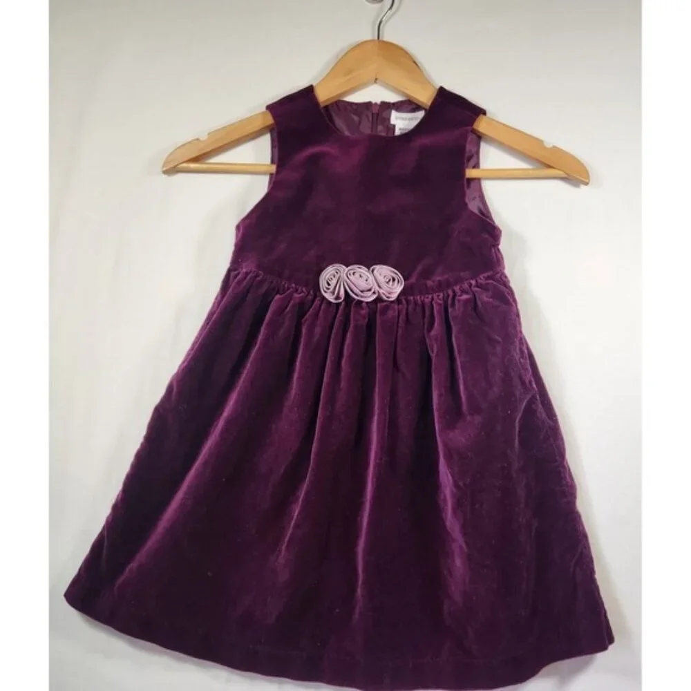 Vintage Gymboree‎ Girls Purple Velvet Rosette Dress 100% Cotton Size 3-4 Years